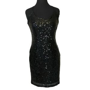 Ellie & Kate Sequin Bodycon Mini Dress Medium Black Crisscross Party